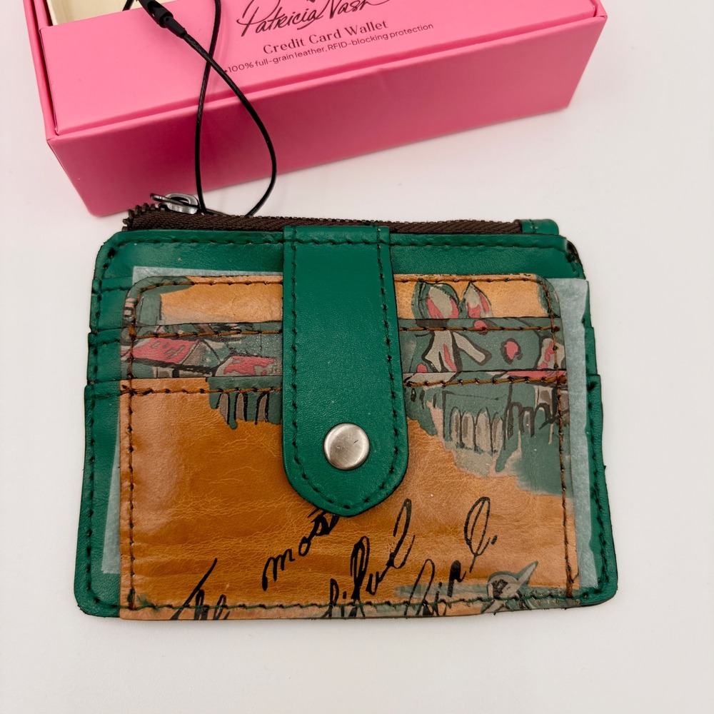 Patricia Nash Leather Credit Card Wallet RFID Beautiful Girl Collection Green